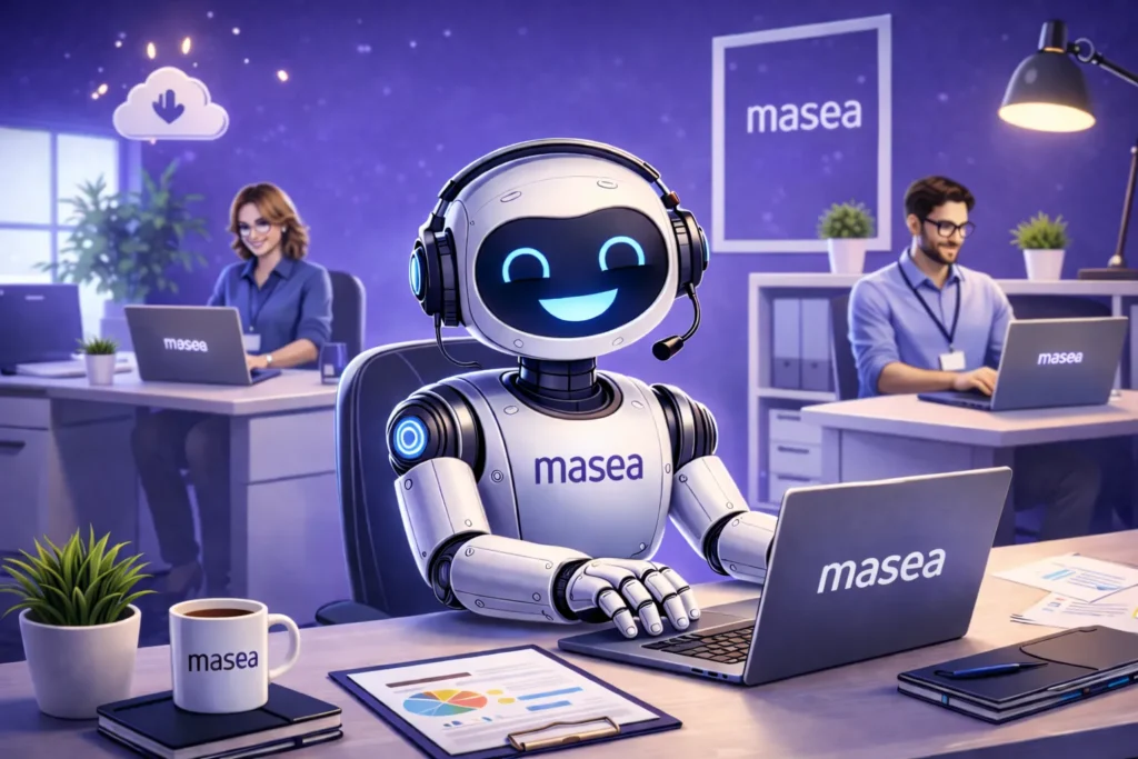IT-Kosten senken KI Roboter Büro Visualisierung